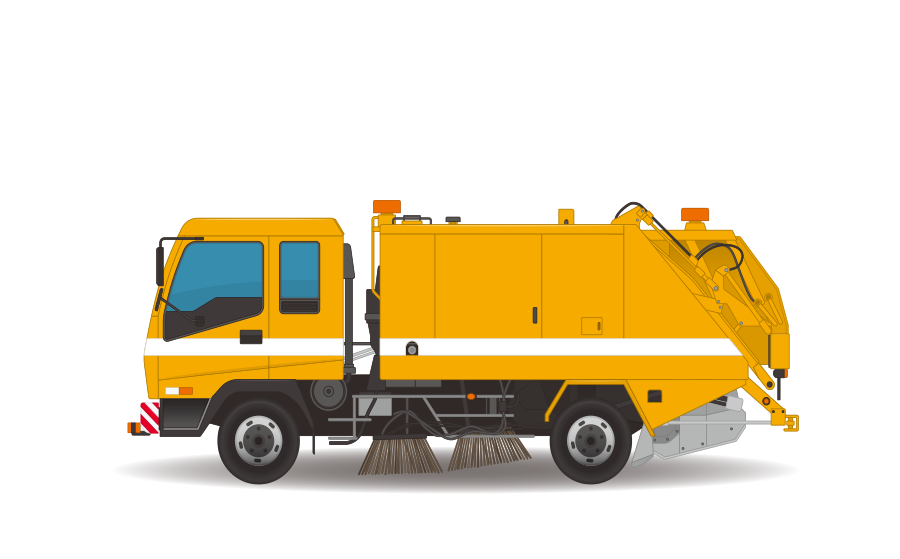 道路清掃車・道路清掃トラックの商用無料イラスト素材