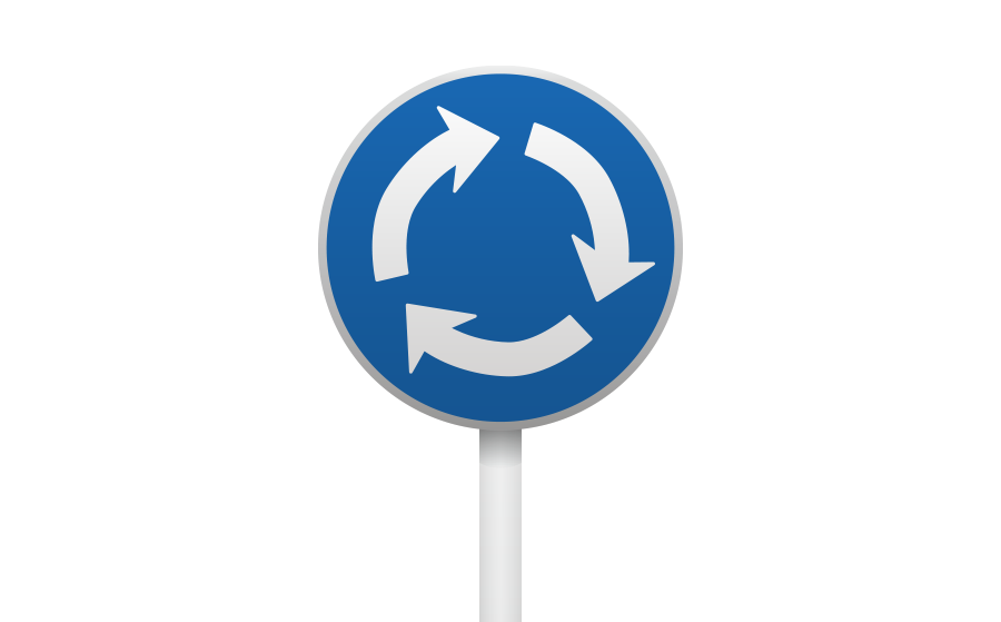 環状の交差点における右回り通行の規制標識の商用無料イラスト